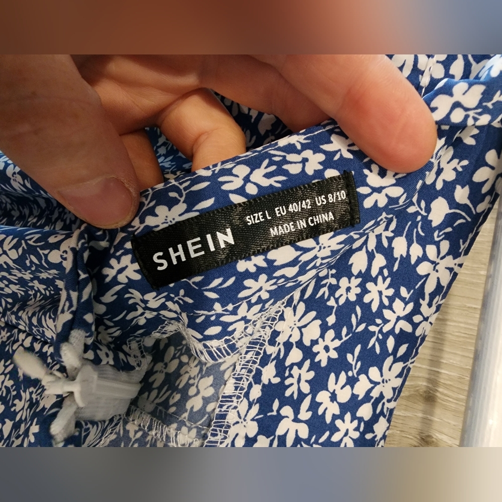 SHEIN Wide Leg Palazzo Pant Large Ditsy Floral Print Blue NWOT High Waist - Picture 12 of 12